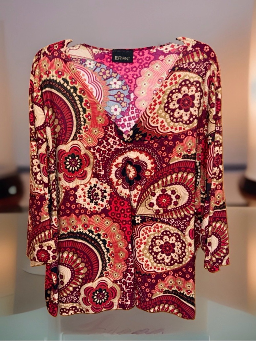 Lane Bryant Burgundy and Cream Paisley V-Neck Blouse-2X?-EC-See pics